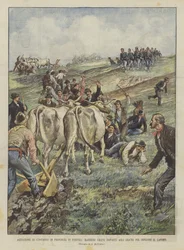 Peasant Agitation in the Province of Perugia, Human Barriers in Front of Plows to Prevent Work